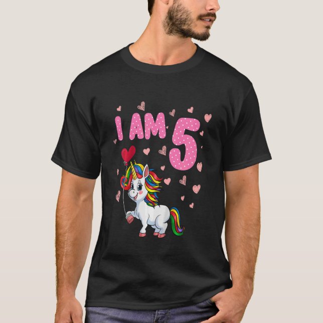 Camiseta Niños Chicas 5 cumpleaños Princesa Unicornio de 5  (Anverso)