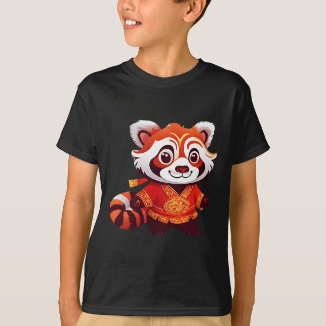 Camiseta Niños Chicas chinos divertidos bailes de león rojo (Anverso)