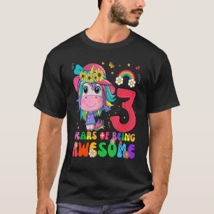 Camiseta Niños Chicas de 3 años Unicornio 3 cumpleaños