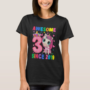 Camiseta Niños Chicas de 3 años Unicornio 3 cumpleaños