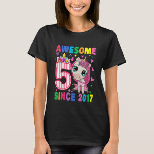 Camiseta Niños Chicas de 5 años Unicornio 5 cumpleaños