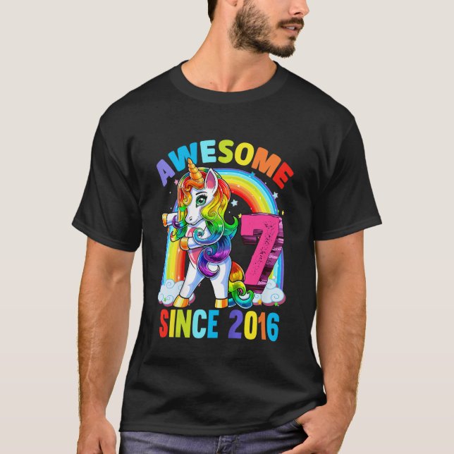 Camiseta Niños Chicas de 7 años niños dabbing Unicorn 7th B (Anverso)