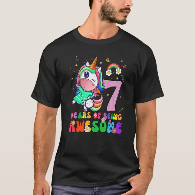 Camiseta Niños Chicas de 7 años Unicornio 7 cumpleaños (Anverso)