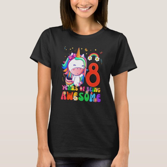 Camiseta Niños Chicas de 8 años Unicornio 8 cumpleaños (Anverso)