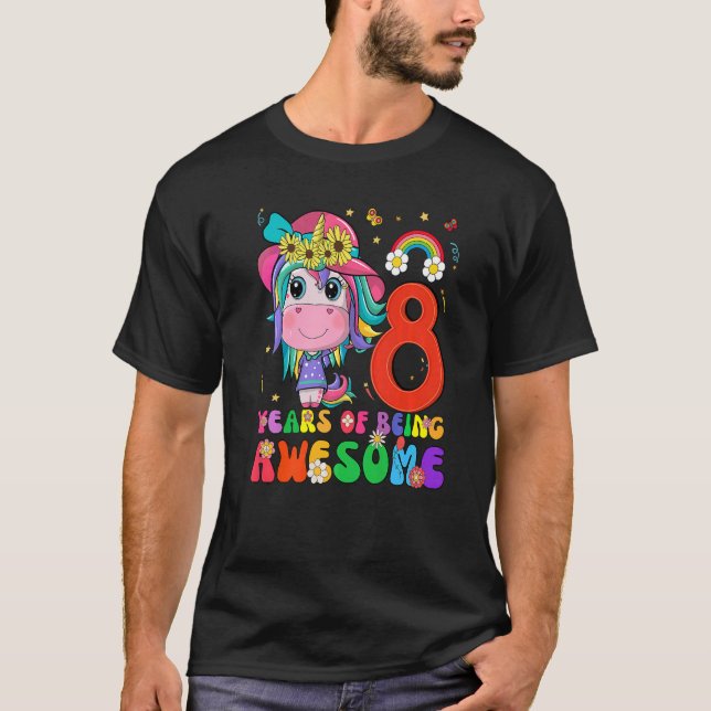 Camiseta Niños Chicas de 8 años Unicornio 8 cumpleaños (Anverso)