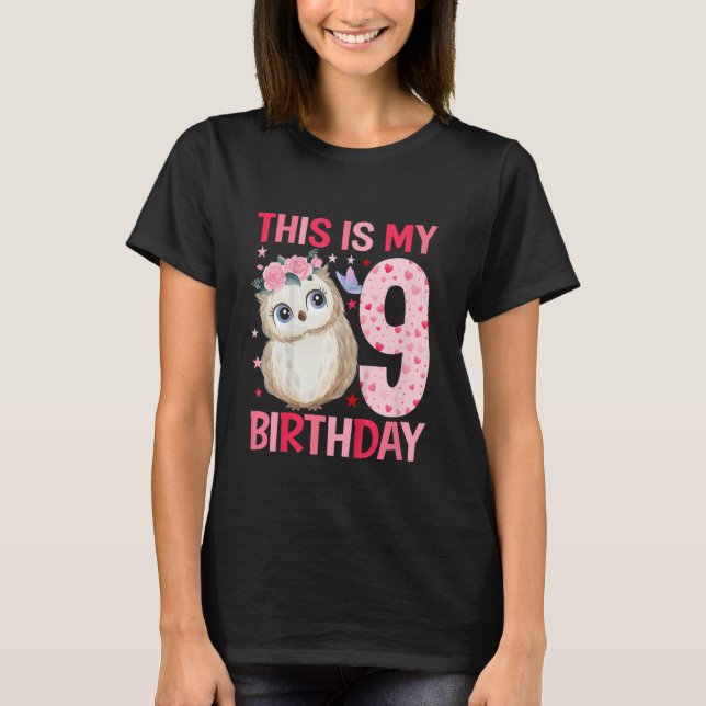 Camiseta Niños Chicas de 9 años Chicas Owls Owl Noveno cump (Anverso)
