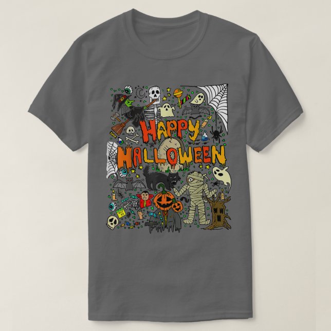 Camiseta Niños Chicas de Halloween con miedo retro (Diseño del anverso)