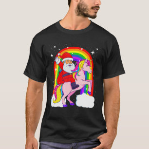Camiseta Niños Chicas de Navidad de Santa Riding Unicornio