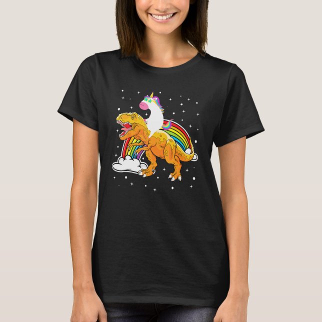 Camiseta Niños Chicas de Unicornio viajando en rex dinosaur (Anverso)