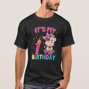 Camiseta Niños Chicas De Vaca De Primer Cumpleaños De 1 Año