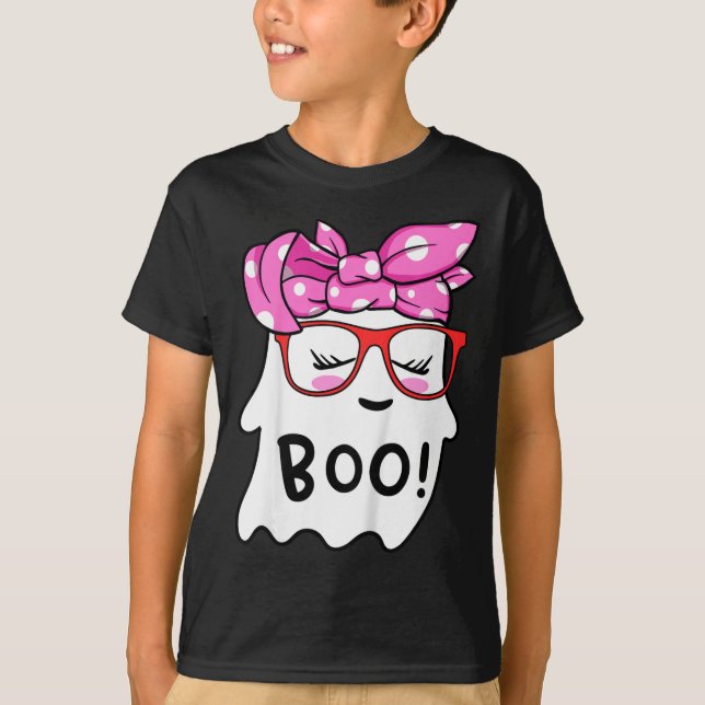 Camiseta Niños chicas Feliz Fantasma De Halloween Con Banda (Anverso)