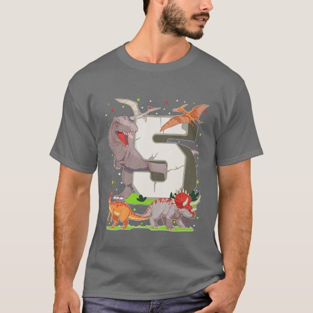 Camiseta Niños Cinco Años Niño Regalo Dinosaurios Figuras C (Anverso)