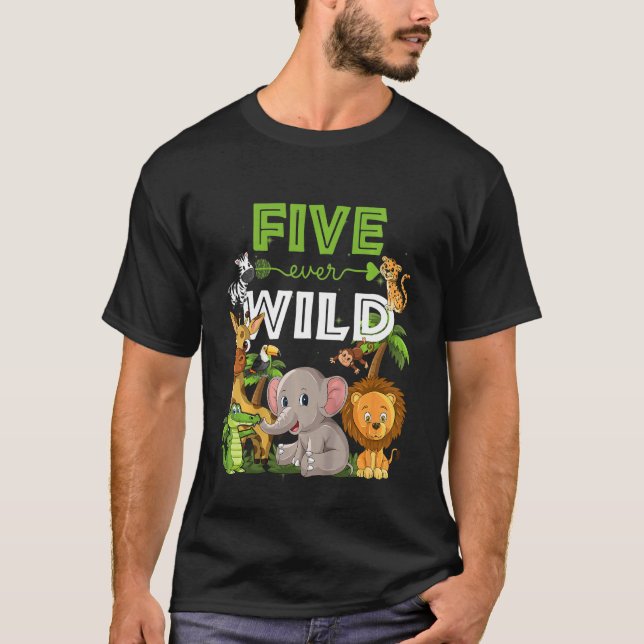 Camiseta Niños cinco años salvajes de la jungla de safari e (Anverso)