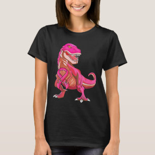 Camiseta Niños Cinta Rosa T Rex Cáncer de Mama Niño Concien