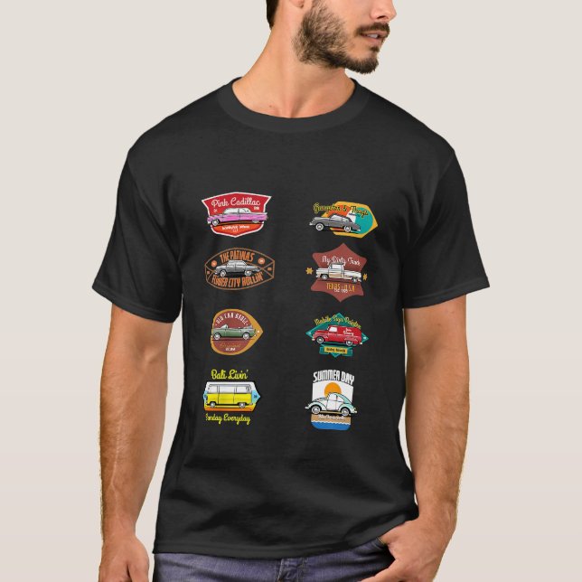 Camiseta Niños con carros clásicos insignia a niños (Anverso)