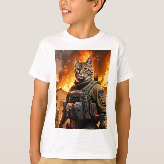 Camiseta Niños con diseño de gato de bomberos (Anverso)