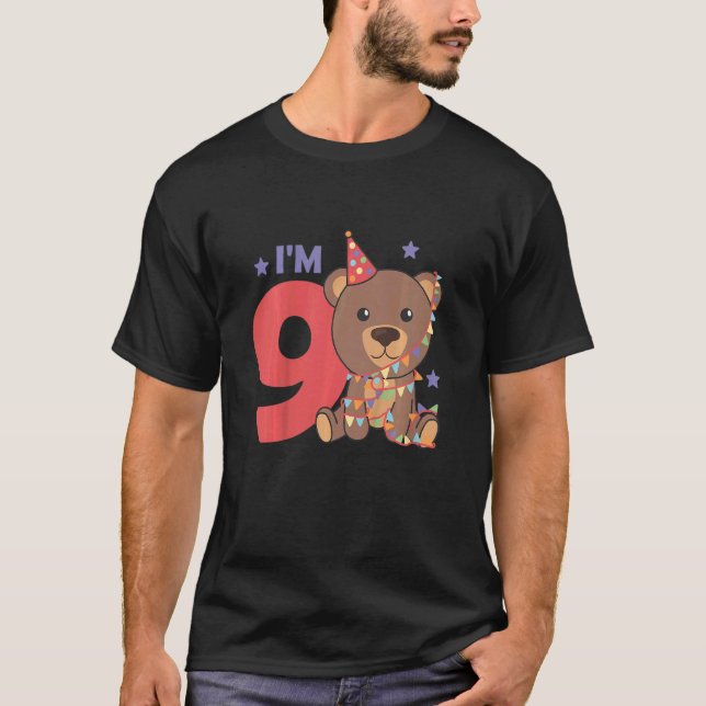 Camiseta Niños Con Oso De Noveno Cumpleaños Para Niños Con  (Anverso)