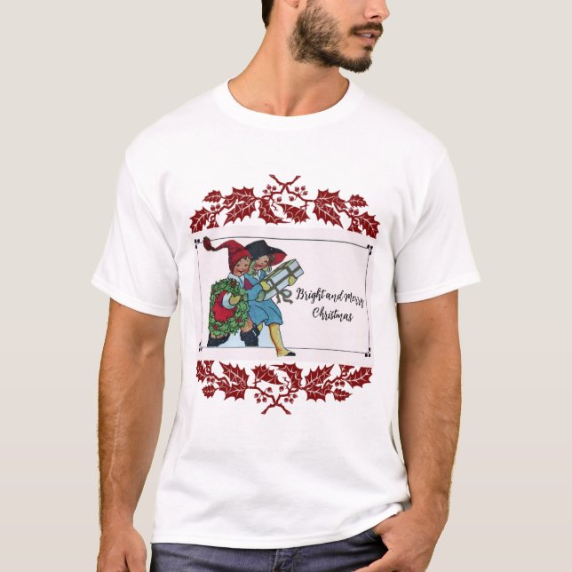 CAMISETA NIÑOS CON REGALOS DE NAVIDAD Y FLORAL ROJA (Anverso)