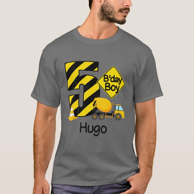 Camiseta Niños Construcción 5.º Cumpleaños Niños Hugo 5 Año (Anverso)
