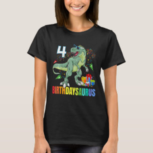 Camiseta Niños Cuatro Saurus Cumpleaños Rex Dino 4Dinosauri