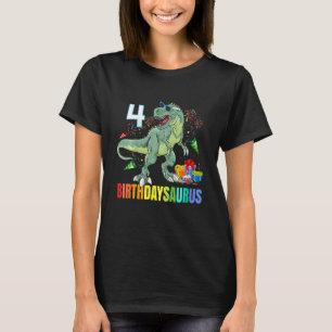Camiseta Niños Cuatro Saurus Cumpleaños Rex Dino 4Dinosauri