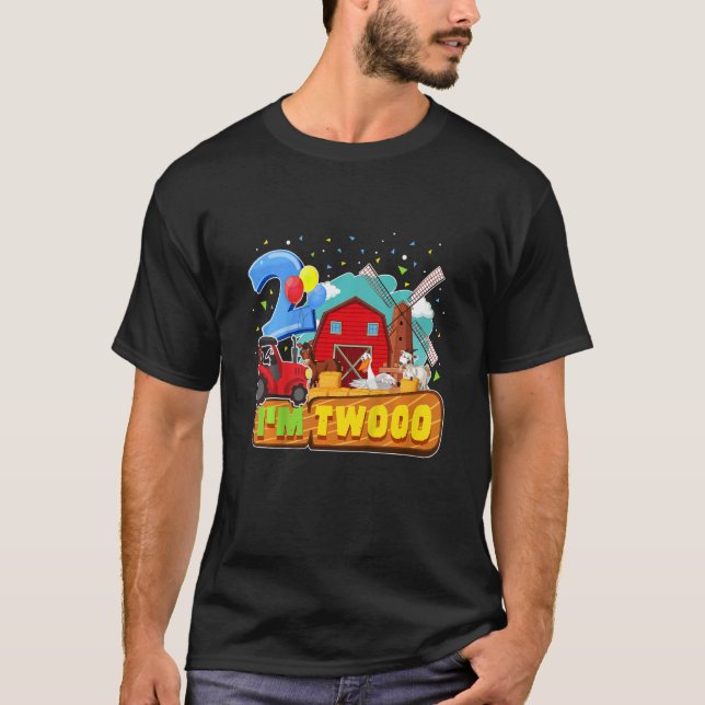 Camiseta Niños Cumpleaños 2 Im Twooo Tractor Tema Granja (Anverso)