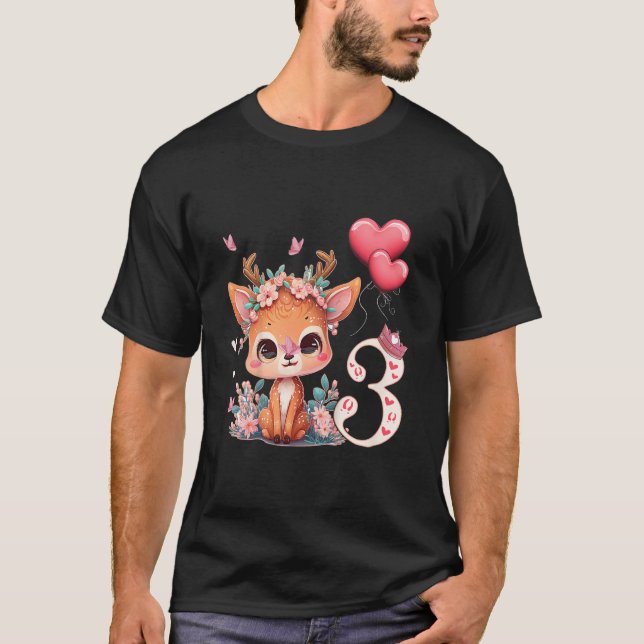 Camiseta Niños Cumpleaños 3 años Bebé Deer Fawn Kid Bambino (Anverso)