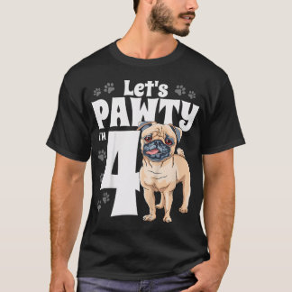 Camiseta Niños Cumpleaños Pug De 4 Años Fiesta Cachorro Per