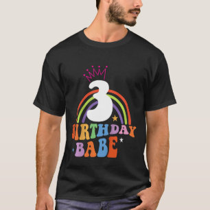 Camiseta Niños Cumpleaños Retro Crown Baby Girls Bi de 3 añ
