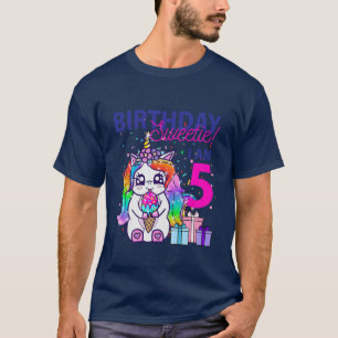 Camiseta Niños Cumpleaños Sweetie (Tema De Unicornio De 5 A