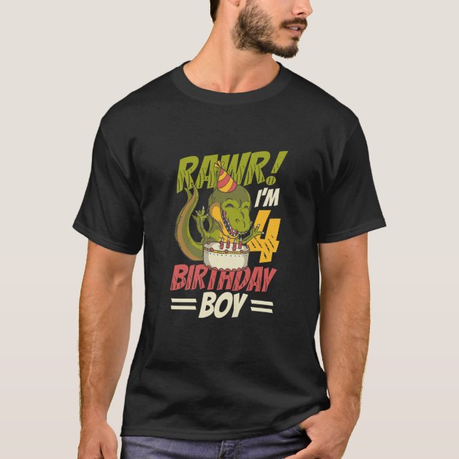 Camiseta Niños Cumpleaños Trex Dinosaurio 4º Cumpleaños Niñ (Anverso)