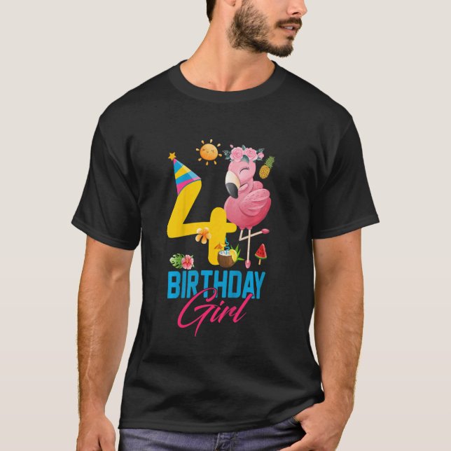 Camiseta Niños curados 4 años Chica de cumpleaños Flamingo  (Anverso)