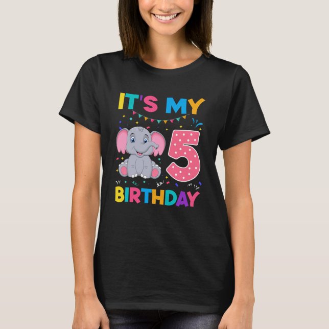 Camiseta Niños Cute 5 elefante de cumpleaños 4 años Gi (Anverso)