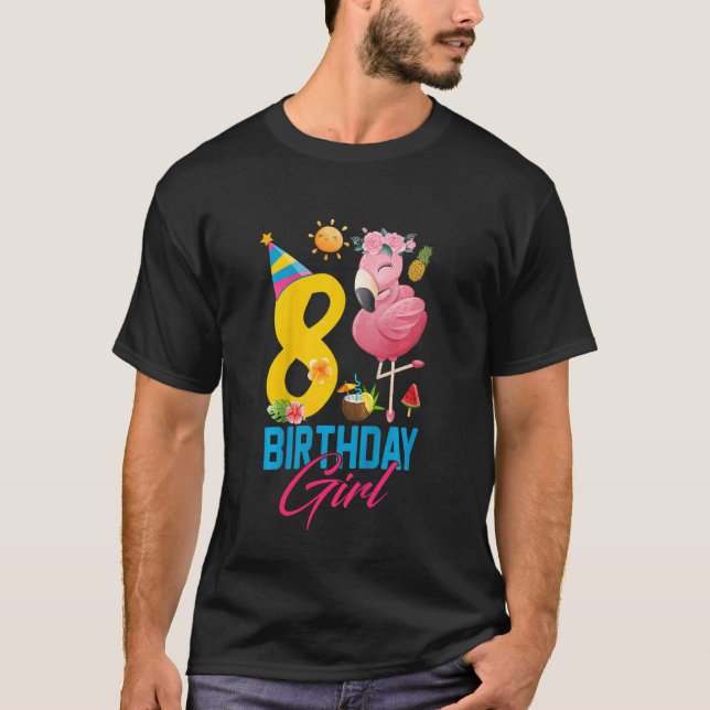 Camiseta Niños Cute 8 años Chica de cumpleaños Flamingo 8B (Anverso)