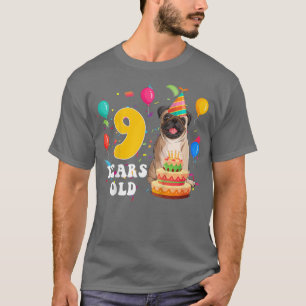 Camiseta Niños Cute 9 Años Perro Pug Lover Noveno Cumpleaño