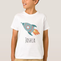 Niños Cute Blue Rocket Ship in Space and Name