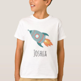 Camiseta Niños Cute Blue Rocket Ship in Space and Name