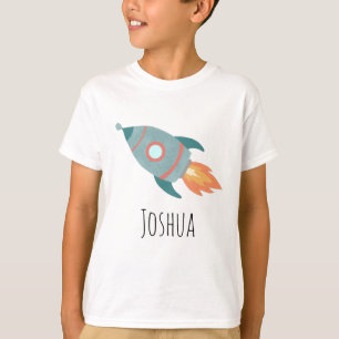 Camiseta Niños Cute Blue Rocket Ship in Space and Name