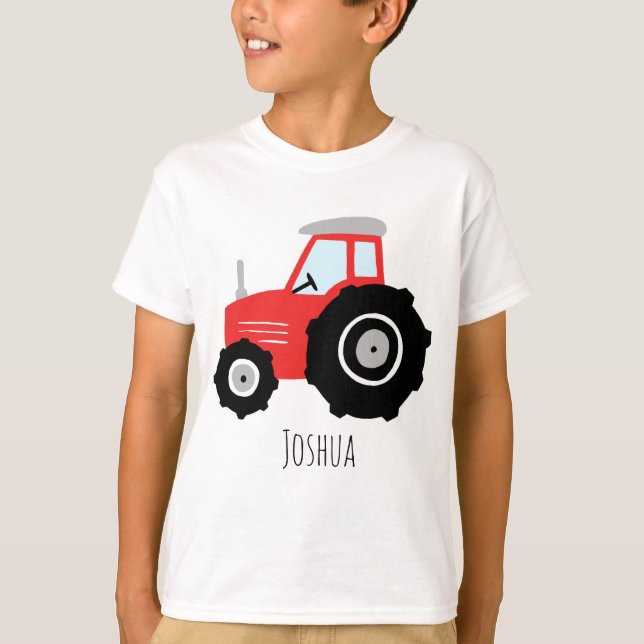 Camiseta Niños Cute Red Farm Tractor Personalizado con nomb (Anverso)
