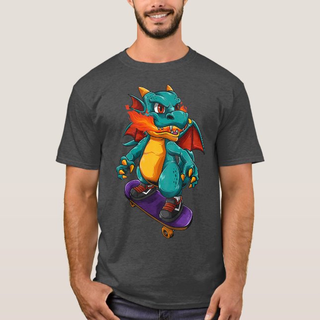Camiseta Niños Cute Skateboarding Dragon Regalo Para Niños (Anverso)