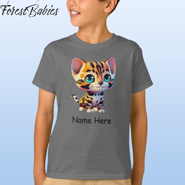 Camiseta Niños Cute vida silvestre El Safari de la Selva de (Tiger, Gray Customizable ForestBabies T-shirt - Front)