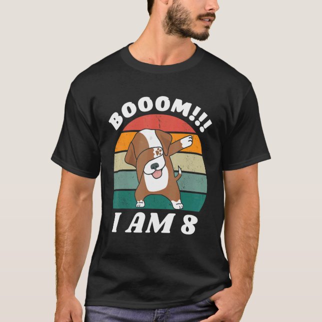 Camiseta Niños Dabbing Dog Birday 8 años cumpleaños fuera (Anverso)