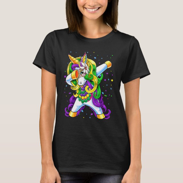 Camiseta Niños Dabbing Unicorn Jester Gorras cuentas Mardi  (Anverso)