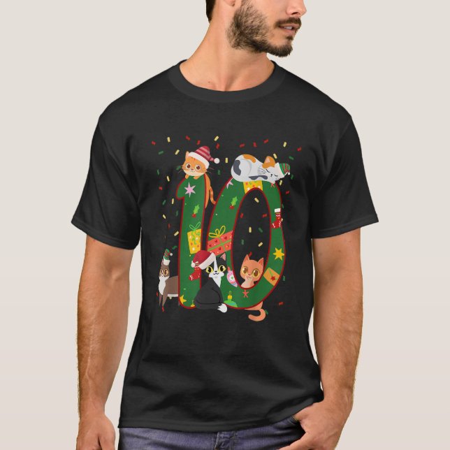 Camiseta Niños de 10 años navidad felina 10 cumpleaños (Anverso)