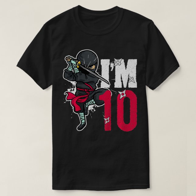 Camiseta Niños de 10 años Ninjas, 10 años (Diseño del anverso)