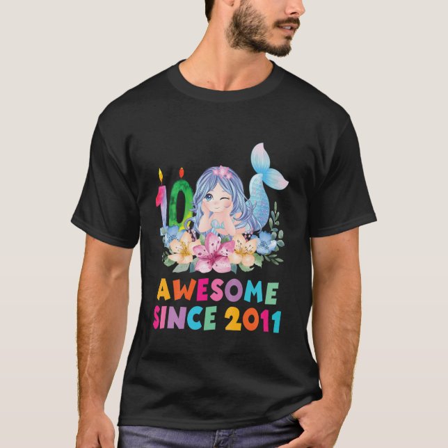 Camiseta Niños De 10 Años Tema De La Sirenita De Cumpleaños (Anverso)