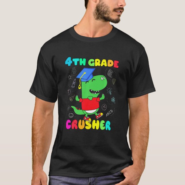 Camiseta Niños de 4º grado Crusher Rex Dinosaur de vuelta a (Anverso)