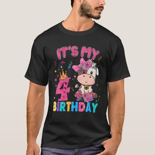 Camiseta Niños De 4 Años De Edad Chicas De Vaca De Cumpleañ (Anverso)