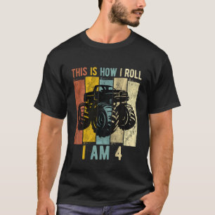 Camiseta Niños de 4 años niño de cumpleaños monstruo camion