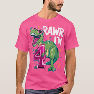 Camiseta Niños De 4 Años T Rex Dinosaurio 4º Chica De Cumpl